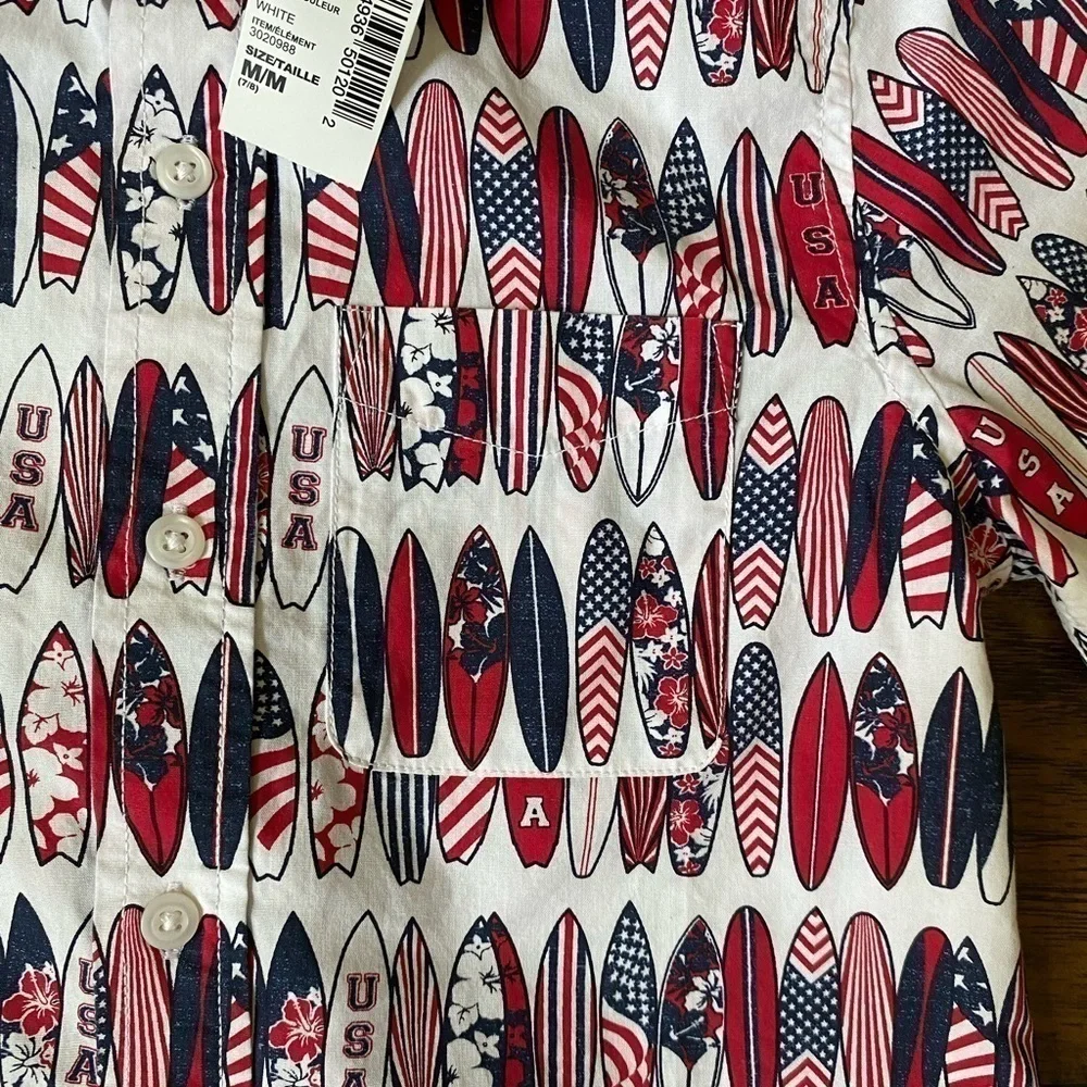 The Children’s Place, Boys, Button Down, Red/White/Blue, USA, Size 7/8, M, NWT